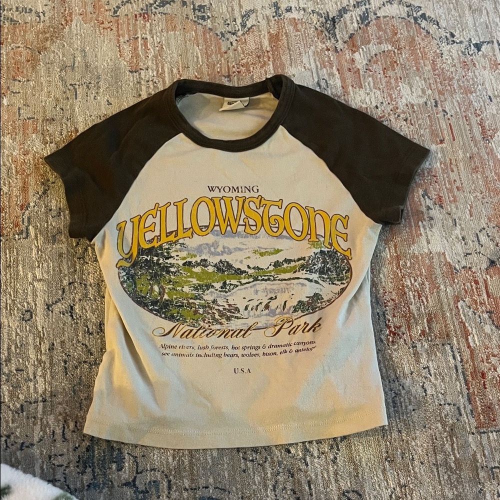 Urban Outfitters Yellowstone National Park Baby Tee - Brown and Cream